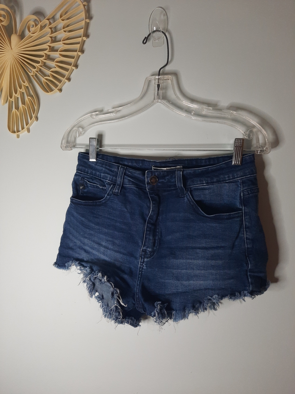 KanCan Dark Blue Distressed High-Rise Jean Micro Shorts